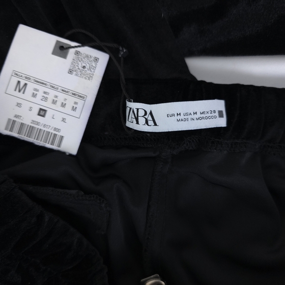 Zara Wide Leg Trouser draw string velvet pants NWT size M - Picture 6 of 7
